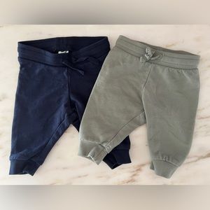 Pair of baby drawstring jogger sweatpants in size 3 month navy blue sage green